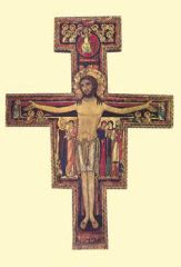 Doppelbildchen Kreuzbild von San Damiano (Franziskuskreuz)