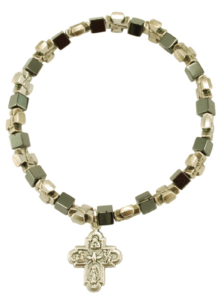 Hämatit-Armband – Mit Metallkreuzen